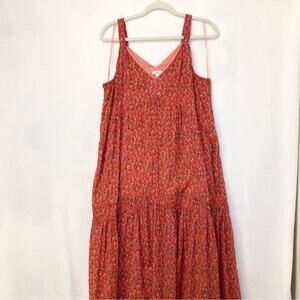 Joie Bondi Red Tiered Maxi Dress in Tea Rose Print Size Medium